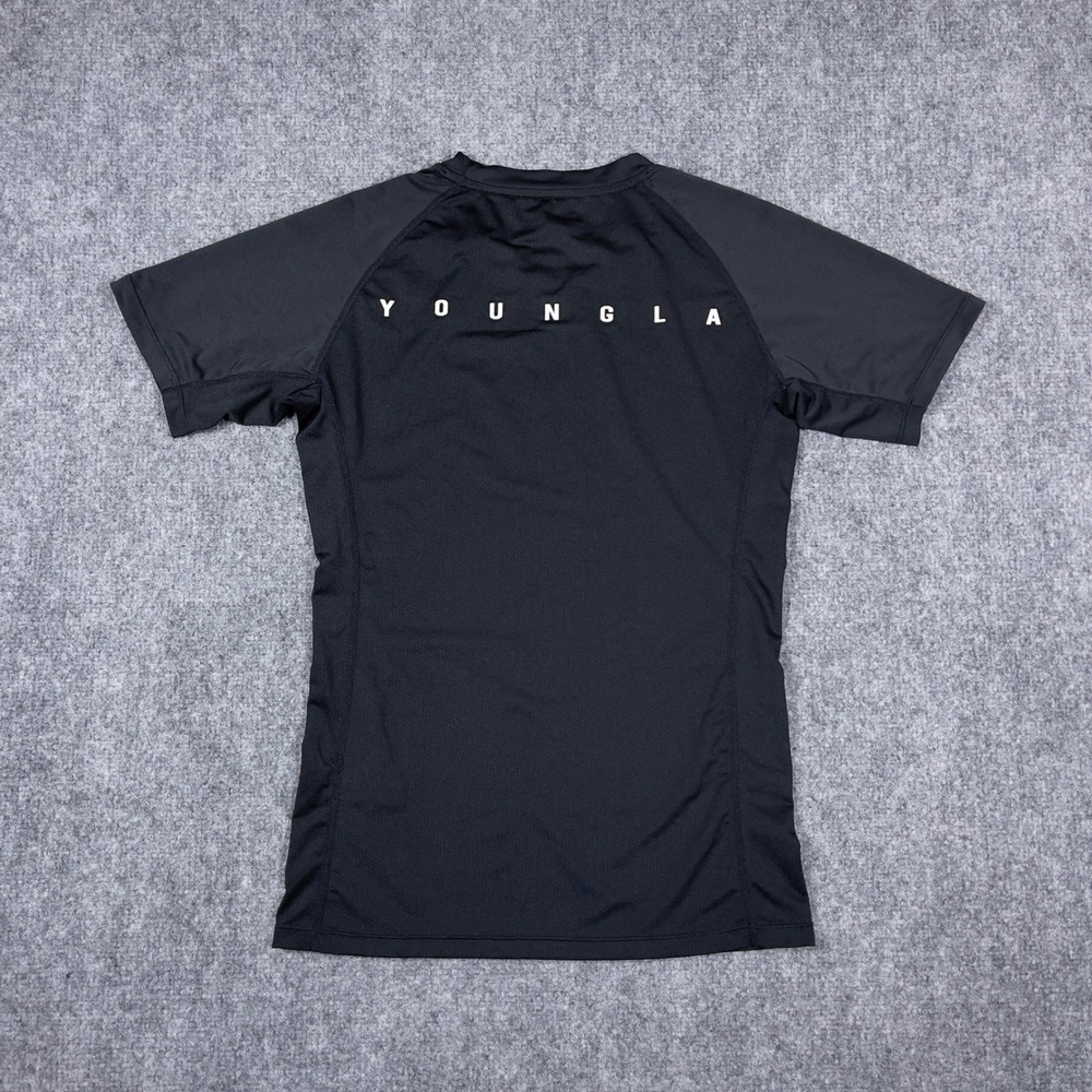 YoungLA Compression Shirt Mens Small Black Raglan Mesh Training Top